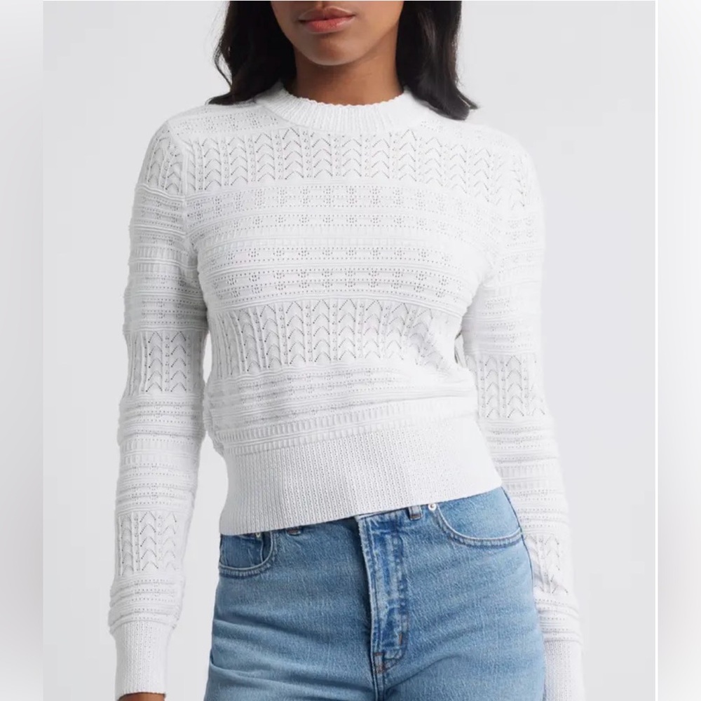 Madewell White Eyelet Cotton Crewnwck Sweater Medium